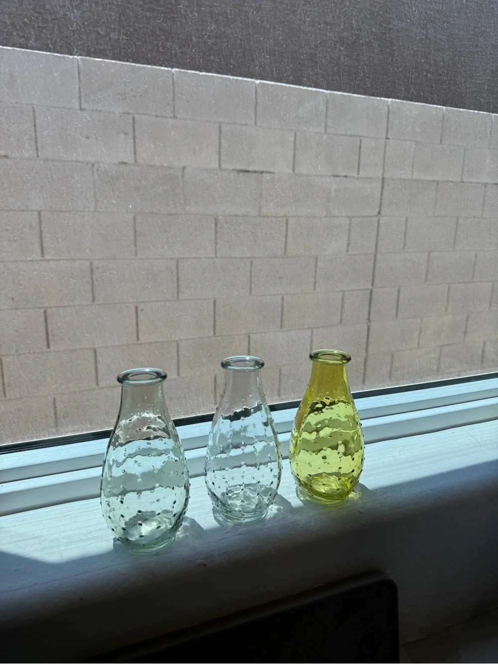 Textured Glass Bud Vases in Green, Gray and Yellow - Set of 3